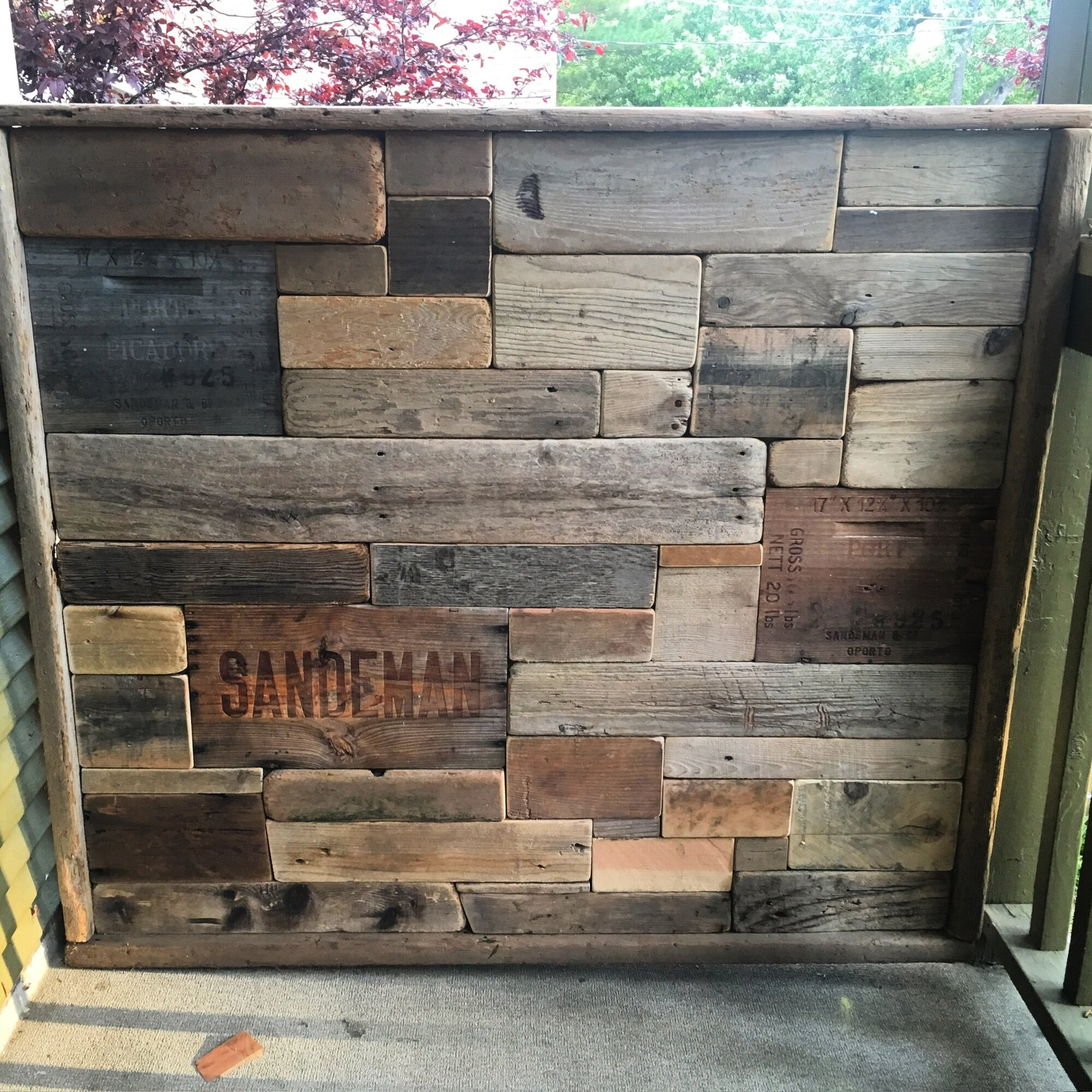 Reclaimed wine-crate wood accent panel