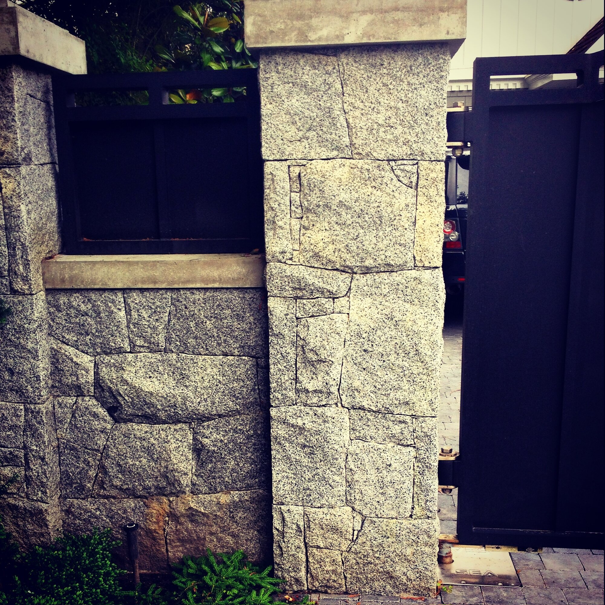 Granite ashlar gate pillar