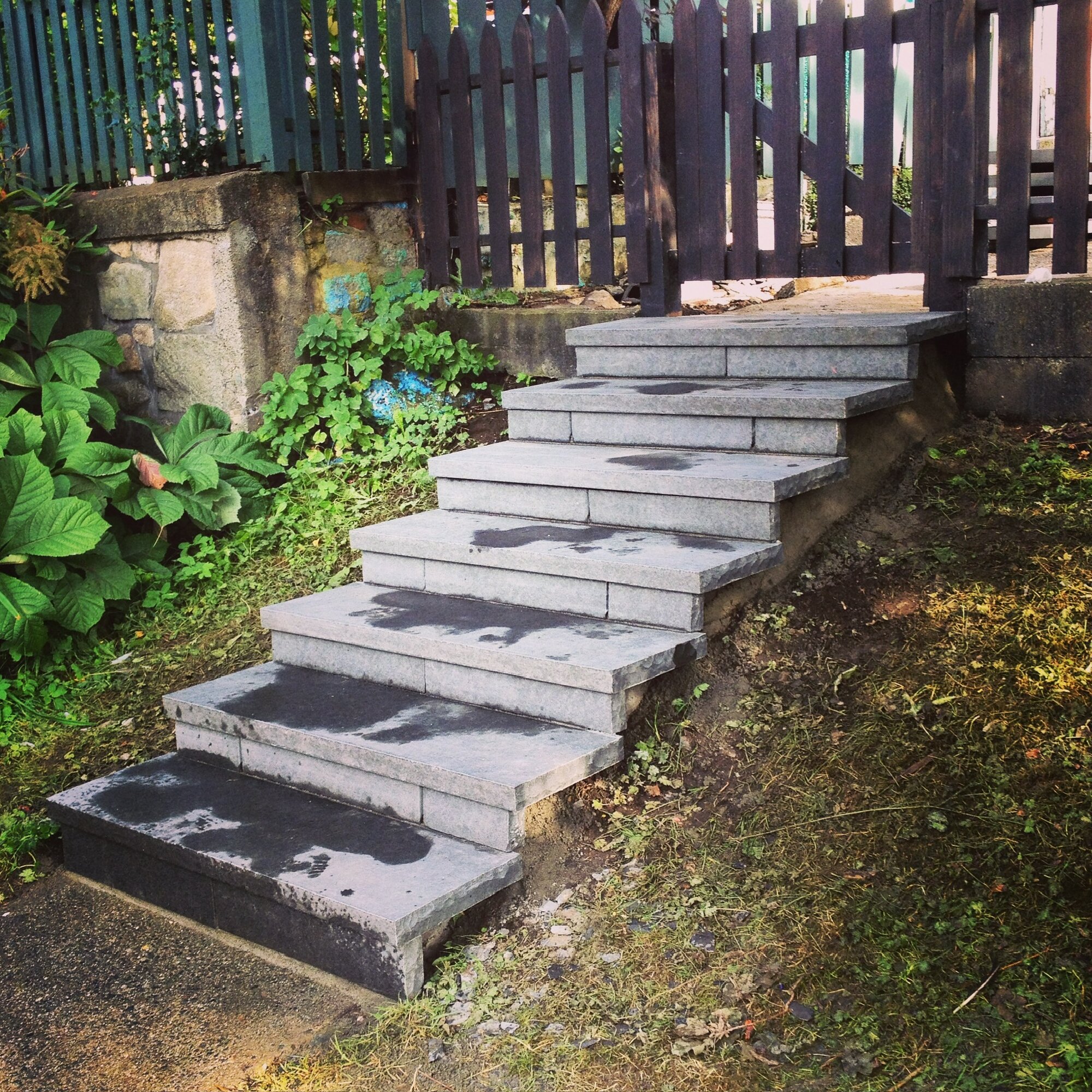 Bluestone paver walkway under construction