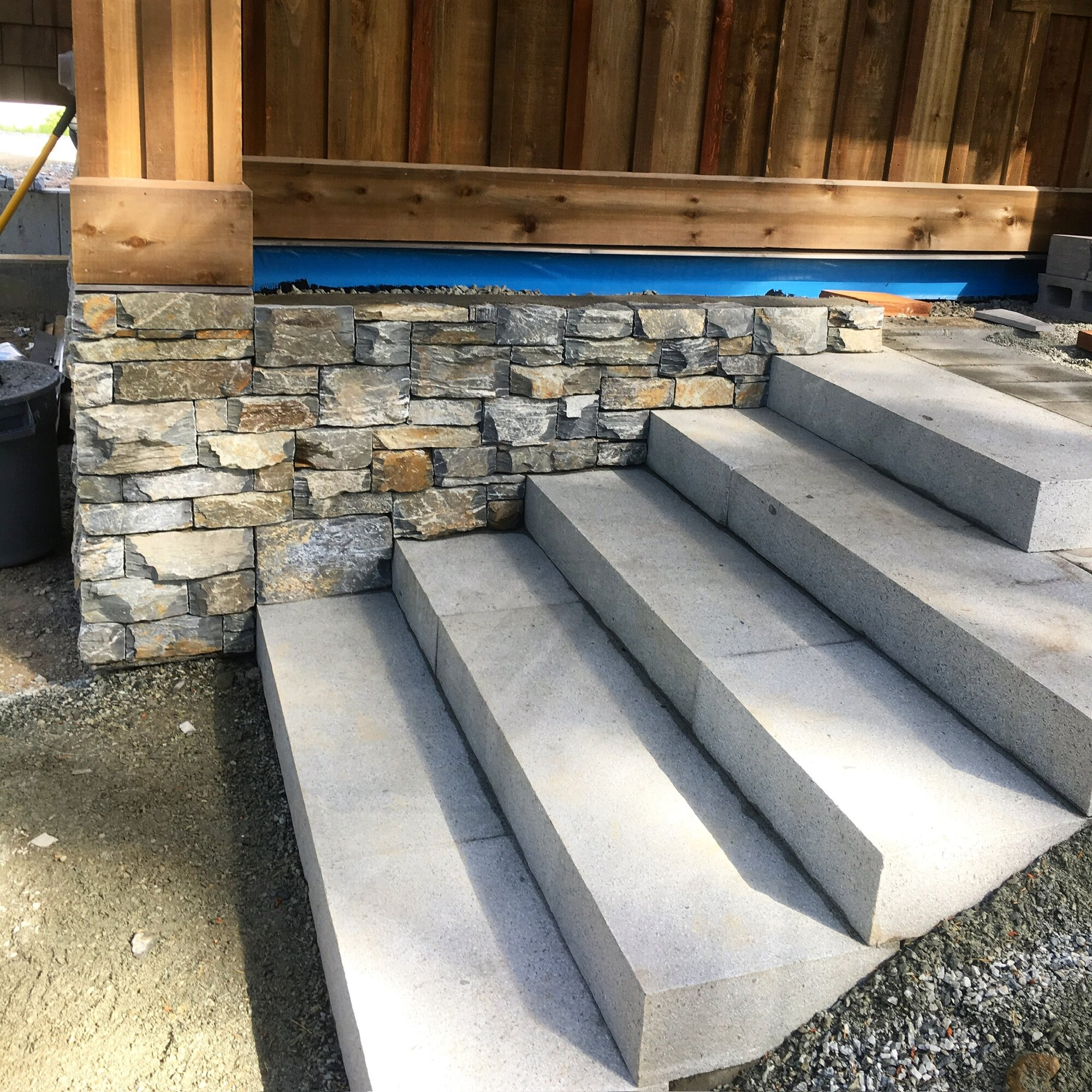 Dry-stack stone steps at a new home under construction