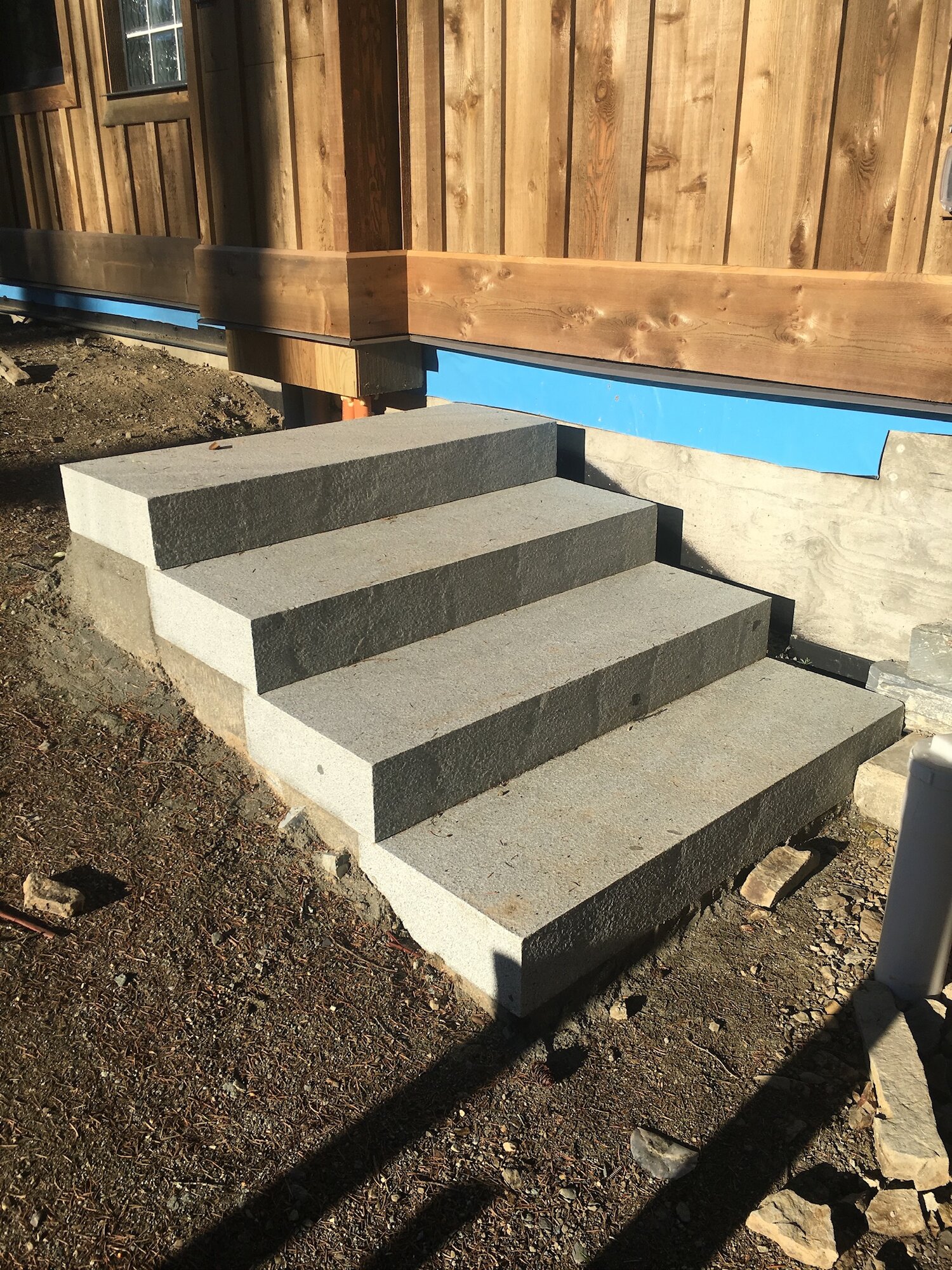 Granite block steps under construction