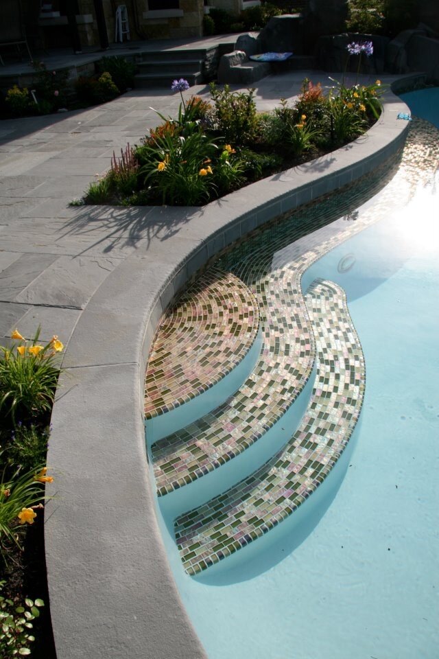 Mosaic tile pool steps